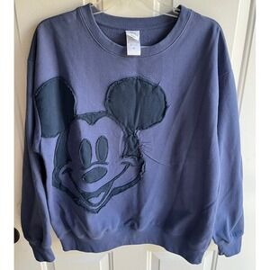 Disney Mickey Mouse Women's XL Blue Applique Crew Neck Pullover Sweatshirt